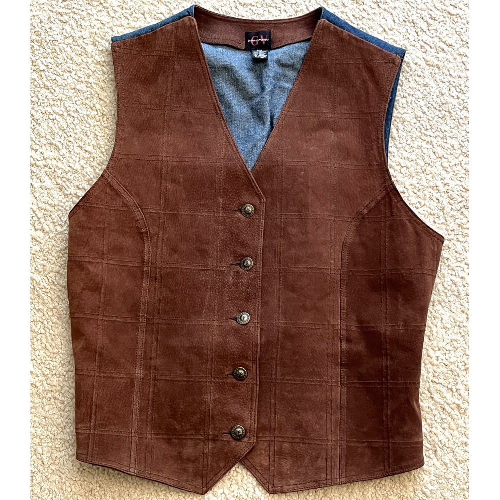 Vintage Gloria Vanderbilt Brown Suede Denim Patchwork Vest Women M 80s Boho